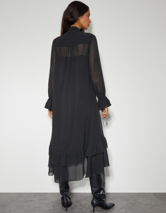 Aurelia Long Sleeve Ruffle Midi Dress, Black (BLACK), large