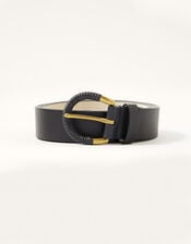 Leather Summer Buckle Belt, Blue (NAVY), large