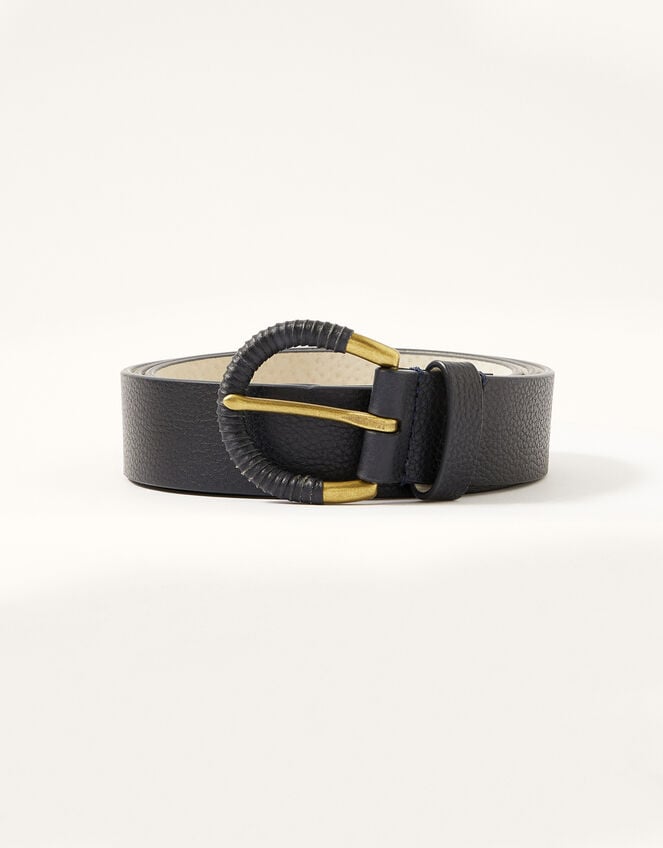 Leather Summer Buckle Belt, Blue (NAVY), large