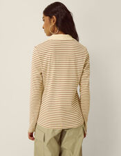 Stacy Stripe Jersey Polo Top, Cream (CREAM), large