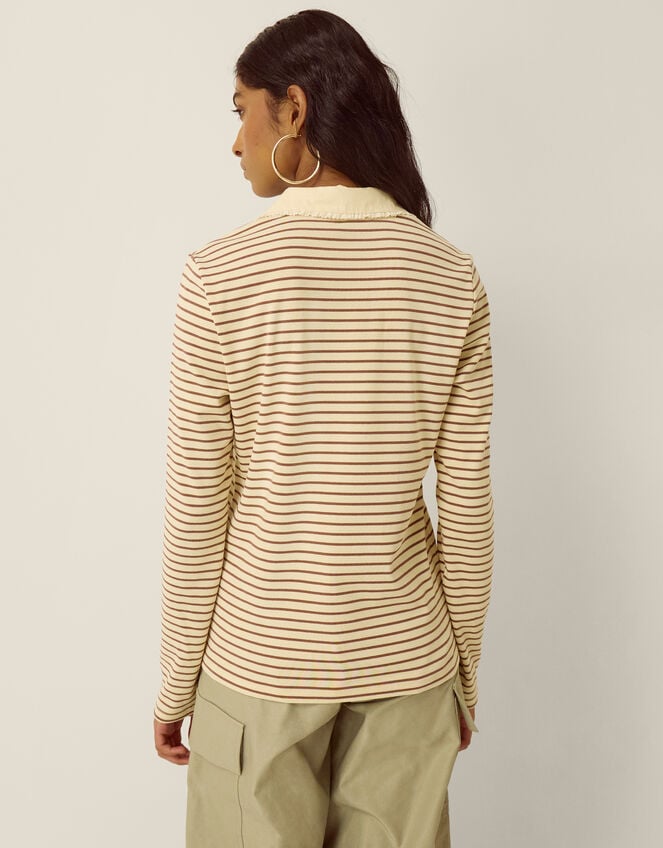 Stacy Stripe Jersey Polo Top, Cream (CREAM), large