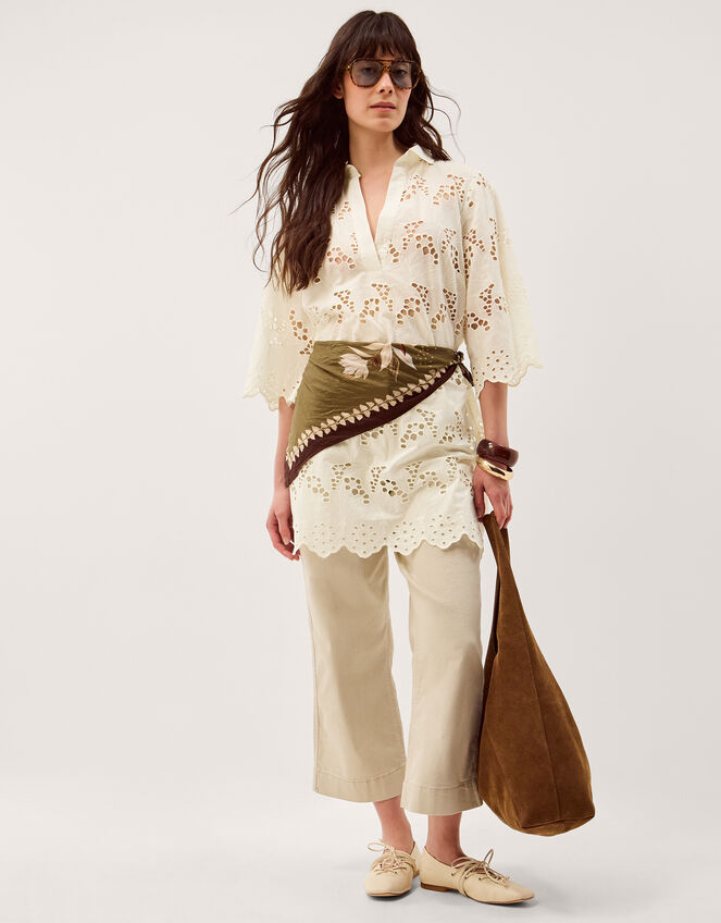 Selena Floral Embroidered Tunic Shirt Cream