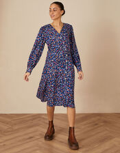 Heather Ditsy Print Wrap Dress, Blue (BLUE), large