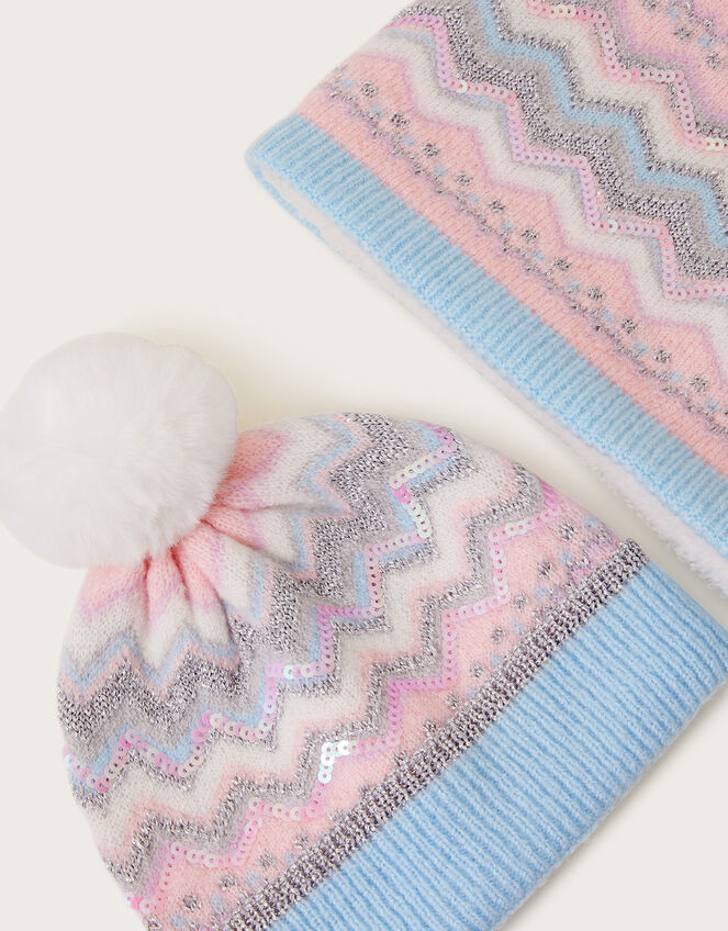 Fair Isle Sequin Hat and Neck Warmer Set, Multi (MULTI), large