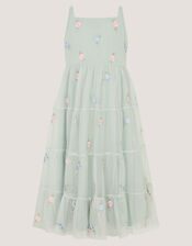 Luna Floral Embroidered Mesh Party Dress, Green (SAGE), large