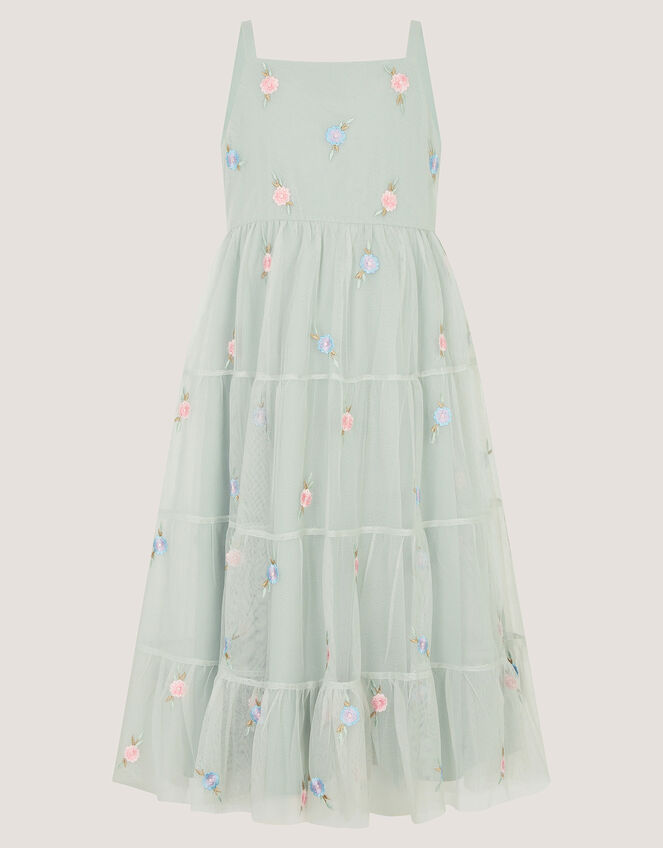 Luna Floral Embroidered Mesh Party Dress, Green (SAGE), large