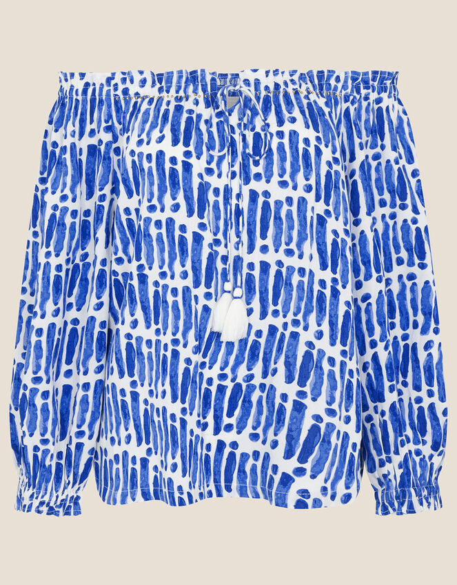Benita Printed Off-Shoulder Top, Blue (BLUE), large