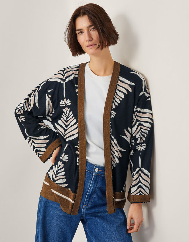 Pamela Print Linen-Blend Jacket, Black (BLACK), large