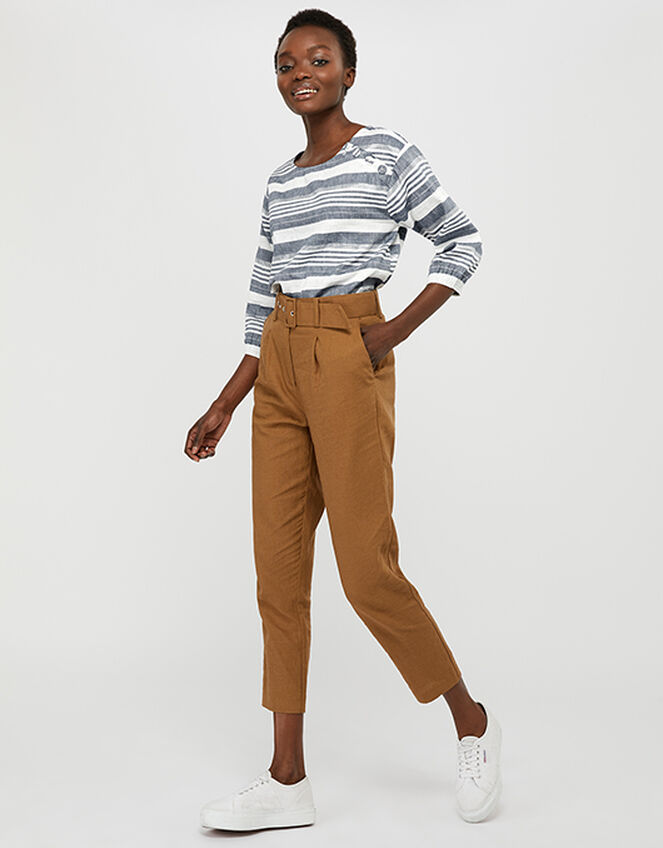 Brooke Stripe Blouse in Linen and Organic Cotton, Blue (NAVY), large