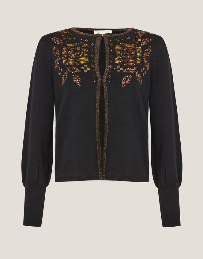 Hal Floral Hotfix Cardigan, Black (BLACK), large