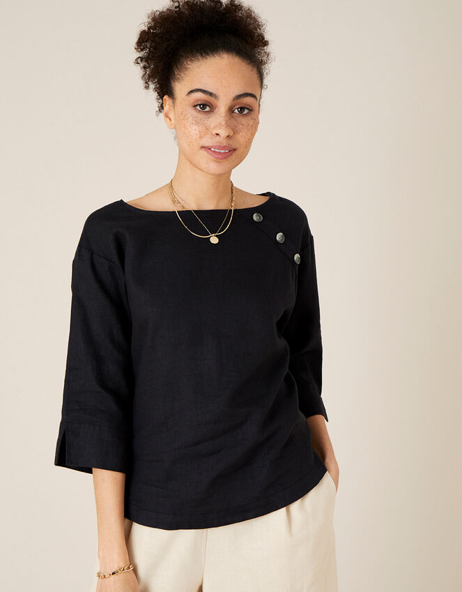 Rosewood Longline TShirt in Pure Linen Black Tops & Tshirts Monsoon UK.