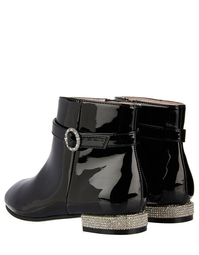 Allegra Patent Diamante Heel Boots, Black (BLACK), large