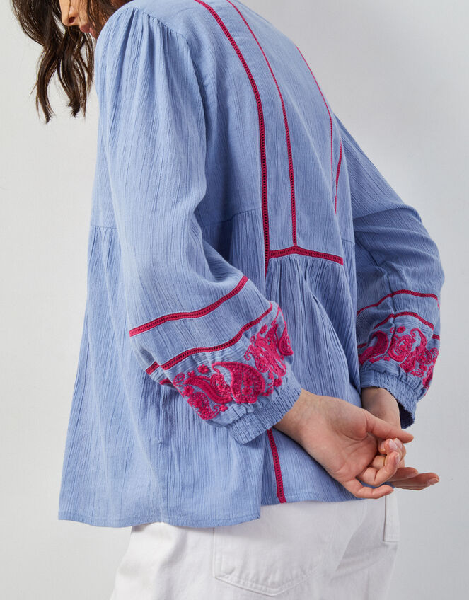 East Circe Paisley Embroidered Blouse, Blue (LIGHT BLUE), large