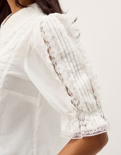 Annette Puff Sleeve Lace Shirt, White (WHITE), large