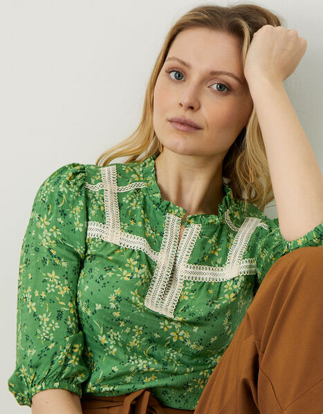 Floral Print Blouse in LENZING™ ECOVERO™ Green, Green (GREEN), large