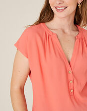 Waverly Button Detail Top , Orange (CORAL), large