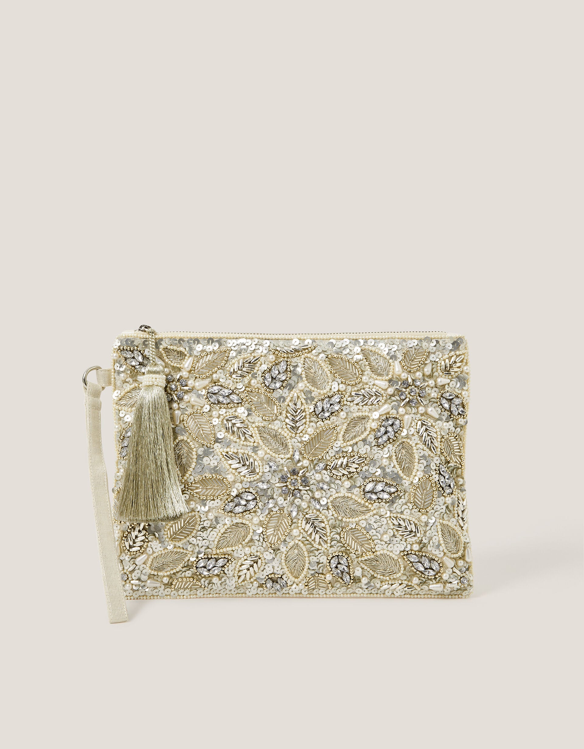 Febe Floral Embellished Tassel Pouch