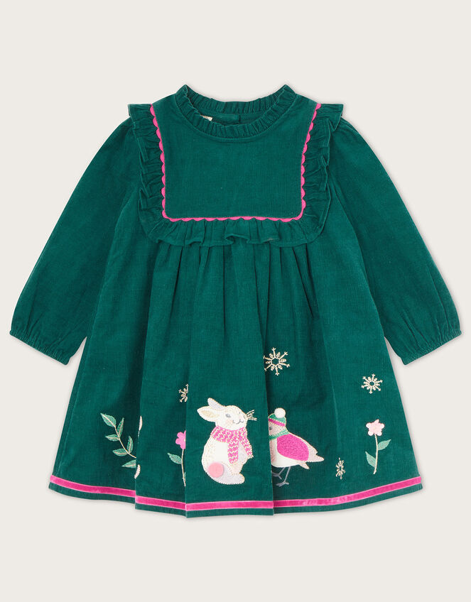 Baby Cord Animal Applique Dress, Teal (TEAL), large