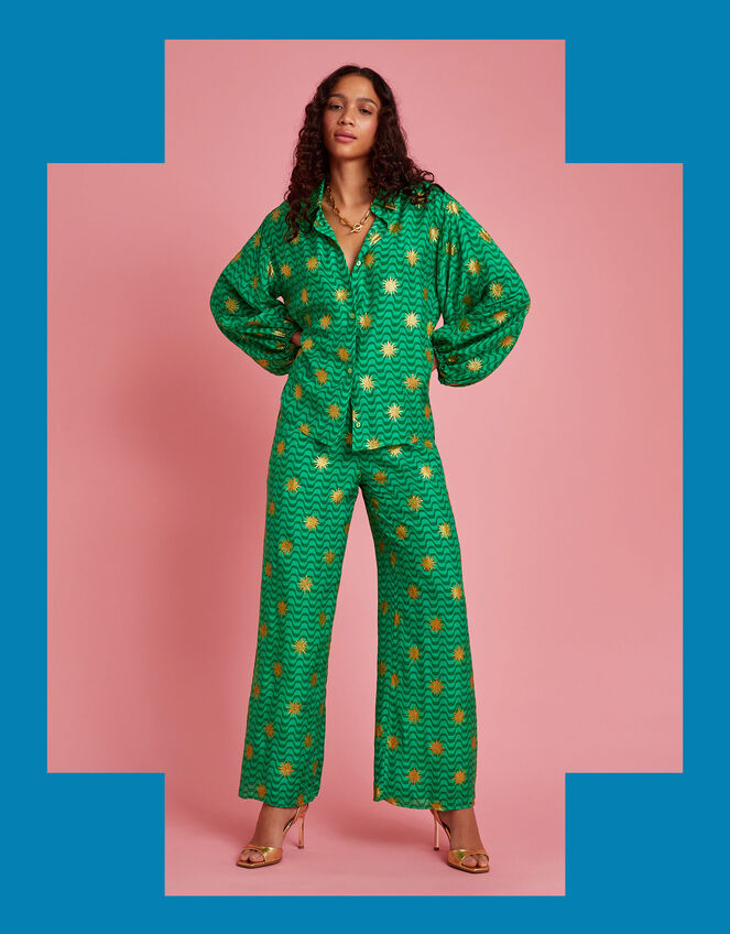 Sundress Joe Wavy Sun Embroidered Shirt, Green (GREEN), large
