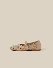 Bessy Woven Leather Mary Jane Ballet Flats, Ivory (IVORY), large