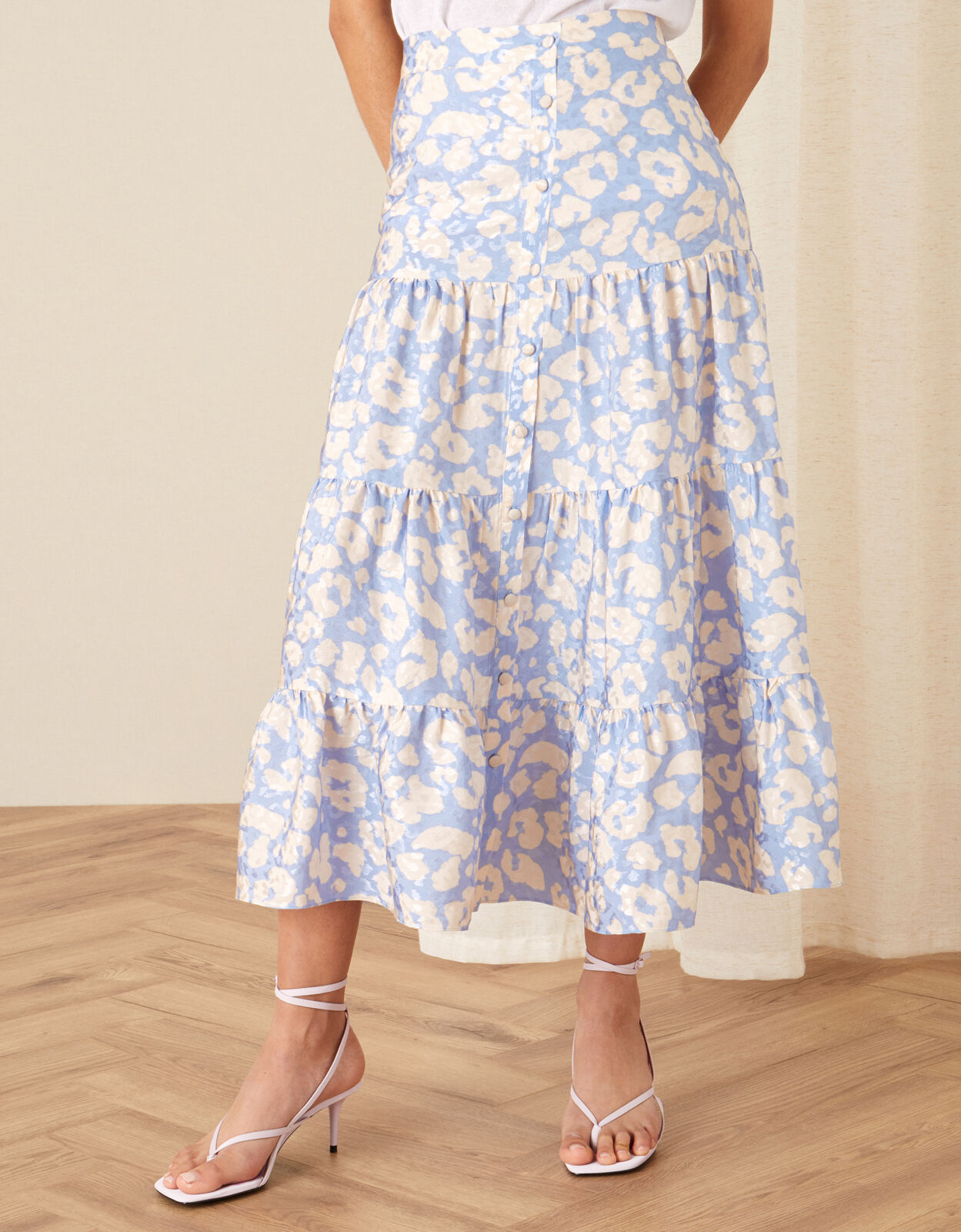 Animal Print Tiered Skirt Blue