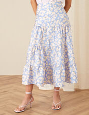 Animal Print Tiered Skirt, Blue (BLUE), large