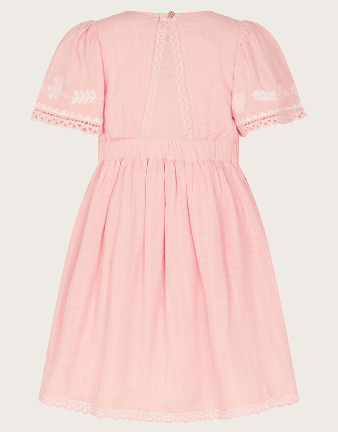 Floral Embroidered Short Sleeve Dress, Pink (PINK), large