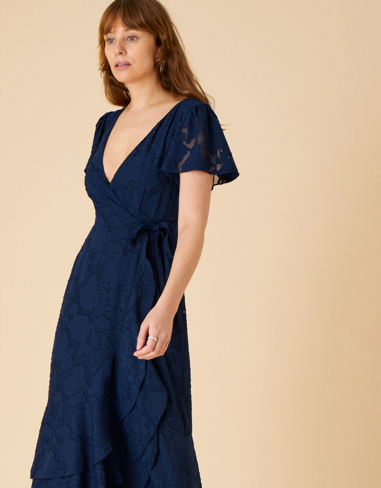 Naomi Frill Wrap Maxi Dress Blue
