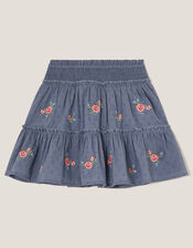 Floral Embroidered Rara Skirt, Blue (BLUE), large