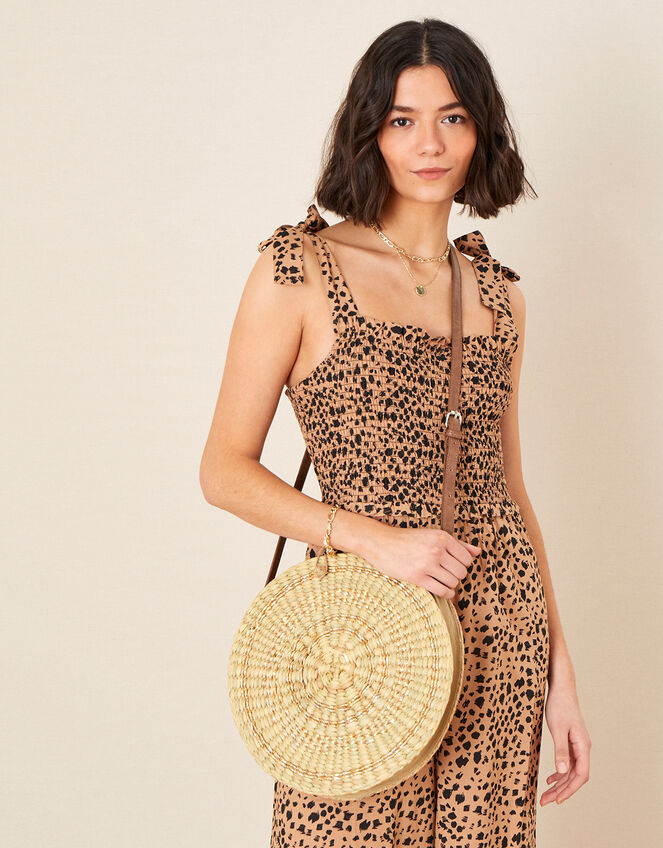 Rosa Round Straw Cross-Body Bag, , large