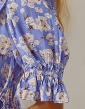 Sian Floral Print Ruffle Midi Dress, Blue (BLUE), large