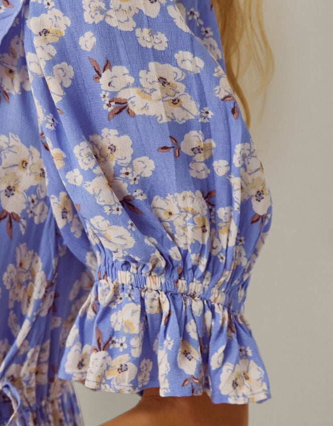Sian Floral Print Ruffle Midi Dress, Blue (BLUE), large