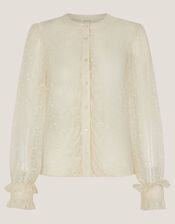 Violetta Lace Ruffle Shirt, Ivory (IVORY), large