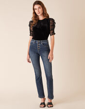 Victoria Sequin Sleeve Stretch Velvet Top, Black (BLACK), large