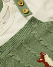 Newborn Fox Cable Knit Dungarees Set, Green (GREEN), large