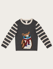 Textured Owl Applique Jumper, Grey (GREY), large