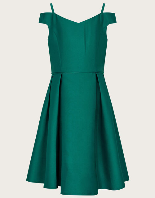 Duchess Twill Bardot Prom Dress, Green (GREEN), large