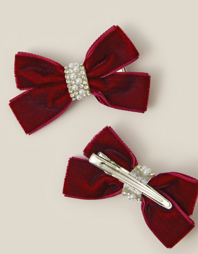 2-Pack Velvet Bow Hair Clips, Red (RED), large