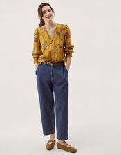 Rosaleigh V-Neck Floral Blouse, Yellow (OCHRE), large