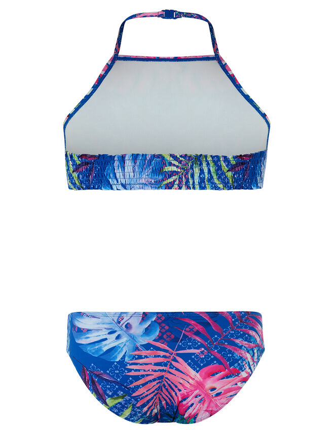 Delida Palm Print Bikini Set with Recycled Polyester, Blue (BLUE), large