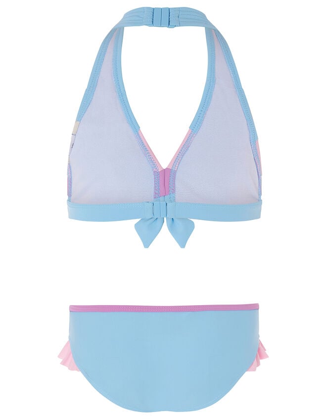 Colour-Block Frill Bikini Set, Blue (BLUE), large