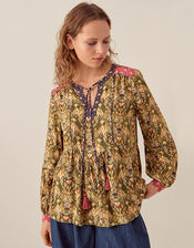 East Kiku Ikat Printed Top, Green (GREEN), large