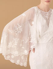 Zoey Floral Cape Bridal Dress, Ivory (IVORY), large