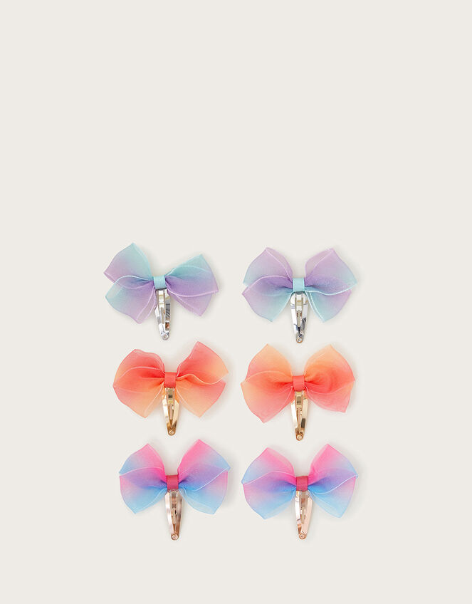 6-Pack Rainbow Bow Hair Clips, , large
