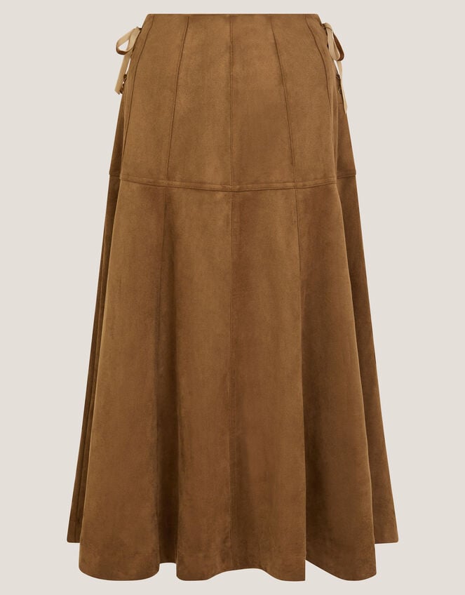 Macy A-Line Faux Suede Midi Skirt, DARK BROWN, large