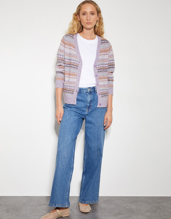 Fliss Fair Isle Cardigan, Purple (LILAC), large