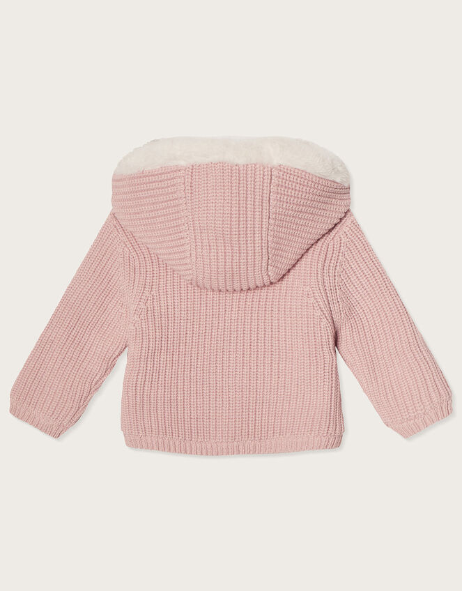 Newborn Borg Lined Coatigan, Pink (PALE PINK), large