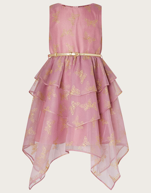 Marcella Butterfly Glitter Tiered Dress, Pink (DUSKY PINK), large