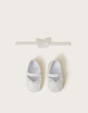 Baby Sparkle Butterfly Booties and Headband Set, Ivory (IVORY), large