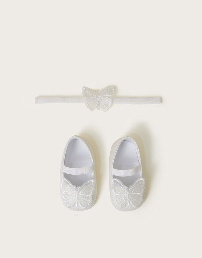 Baby Sparkle Butterfly Booties and Headband Set, Ivory (IVORY), large